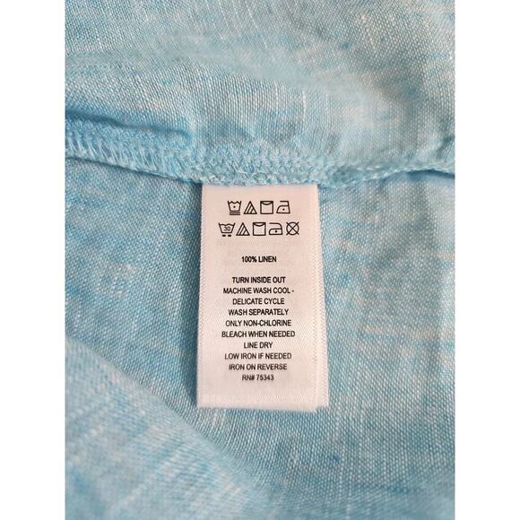 Sigrid Olsen~Woman Size~M~Linen Shirt Long Sleeve Roll Tab Blue Beachy Lagenlook - Picture 16 of 16